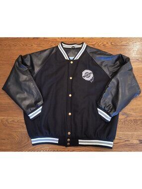 Chrysler Black Varsity Jacket XL With Leather Sleeves Embroidered Logo Vintage